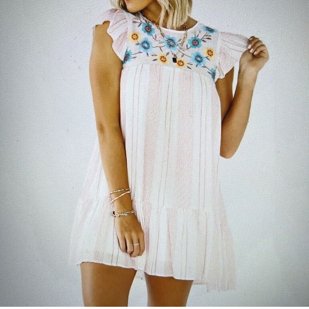 96. Perch by Blu Pepper Pink Striped Dress with Floral Embroidery - Picture 2 of 6
